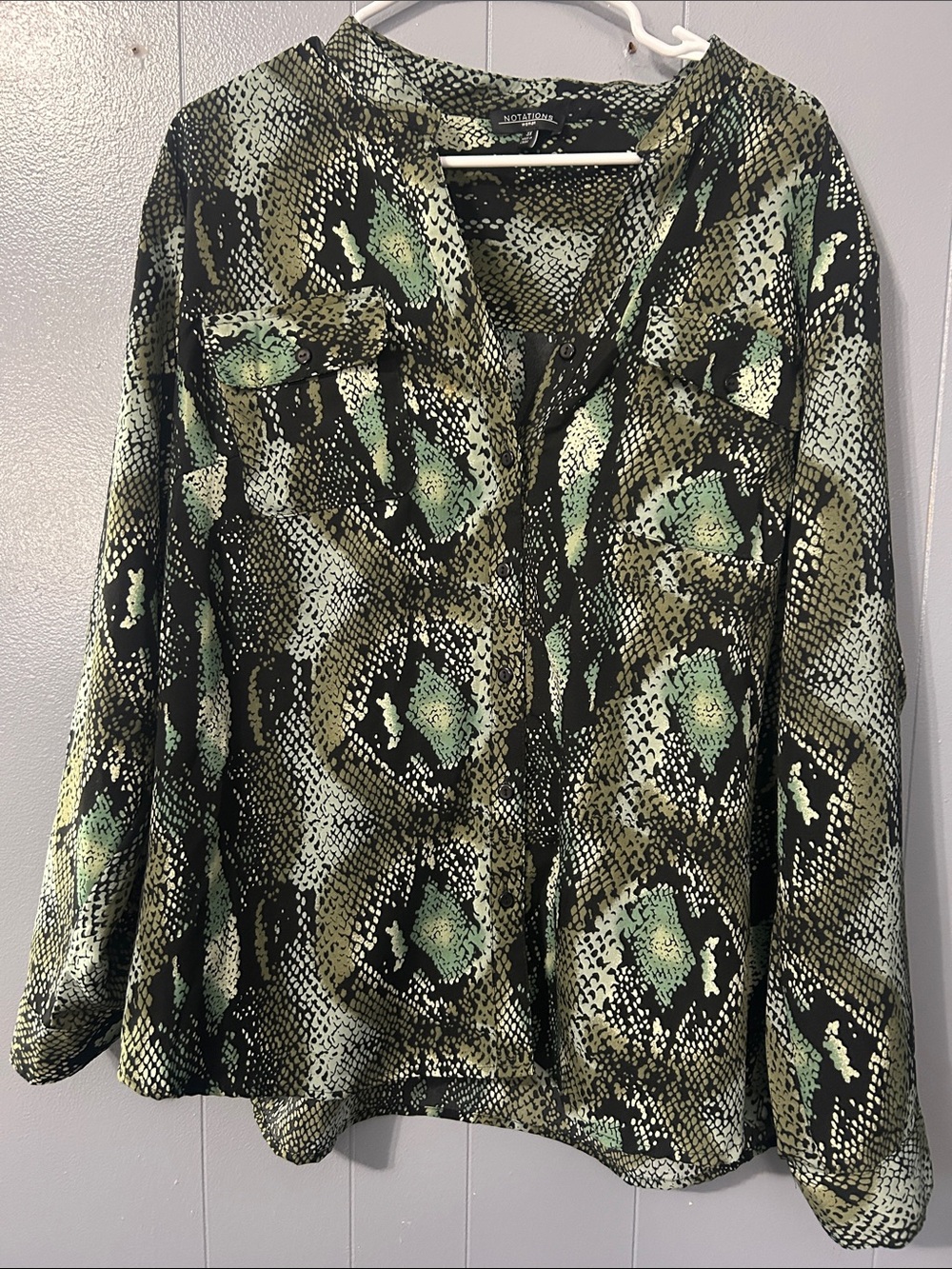 Notations Green Snake-Print Button-Front Blouse